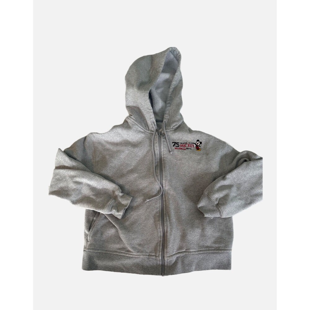Vtg Disney World 75 Years Women’s With Mickey Grey Full Zip Hoodie Sweatshirt S